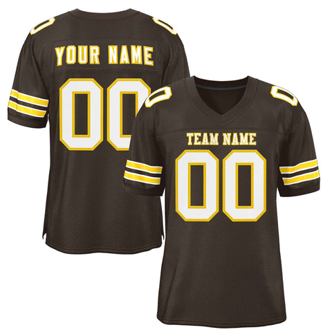 Custom Brown White-Gold Classic Style Authentic Football Jersey