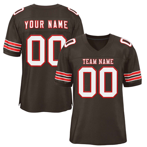 Custom Brown White-Red Classic Style Authentic Football Jersey