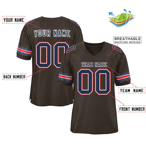 Custom Brown Navy-White Classic Style Authentic Football Jersey