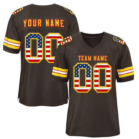 Custom Brown Gold-Red Classic Style Authentic Football Jersey
