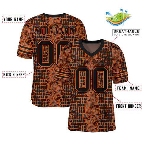 Custom Camo Black-Orange Crocodile Mesh Authentic Football Jersey