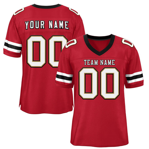Custom Scarlet White-Black Classic Style Mesh Authentic Football Jersey