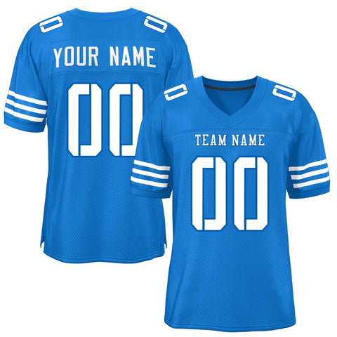 Custom Panther Blue White Classic Style Mesh Authentic Football Jersey