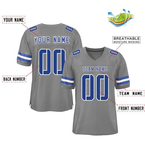 Custom Gray Royal-White Classic Style Mesh Authentic Football Jersey