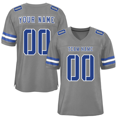 Custom Gray Royal-White Classic Style Mesh Authentic Football Jersey