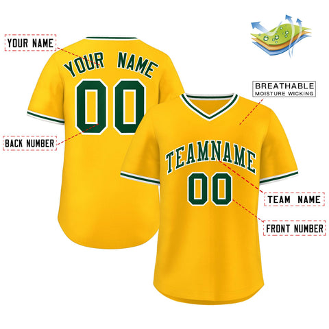 Custom Yellow Green Classic Style Authentic Pullover Baseball Jersey