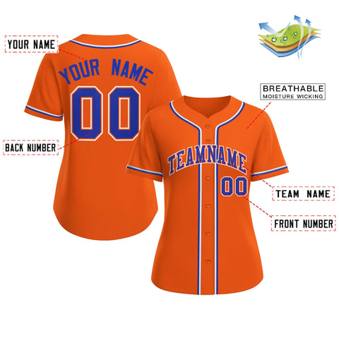Custom Orange Royal-Orange Classic Style Baseball Jersey For Women