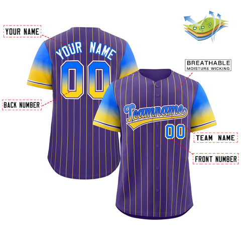Custom Purple Blue Yellow-Purple Stripe Font Gradient Fashion Authentic Baseball Jersey