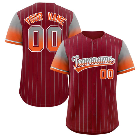 Custom Crimson Gray Orange-White Stripe Font Gradient Fashion Authentic Baseball Jersey