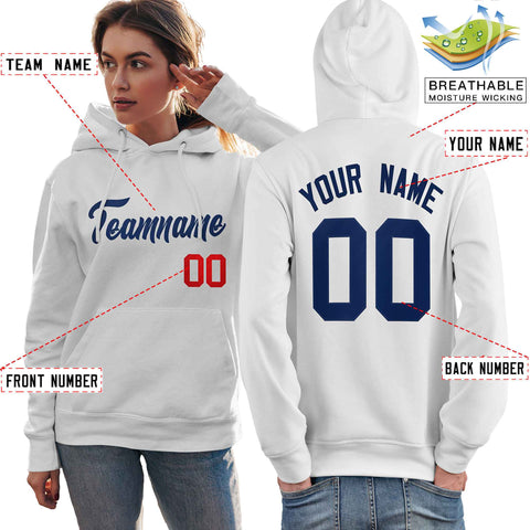 Custom White Navy-Red Classic Style Personalized Sport Pullover Hoodie