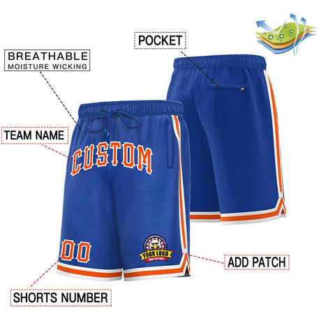 Custom Royal Orange-White Classic Style Basketball Mesh Shorts