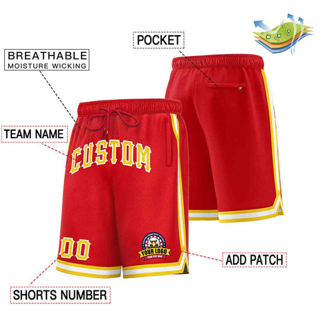 Custom Red Gold-White Classic Style Basketball Mesh Shorts
