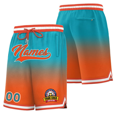 Custom Aqua Orange Personalized Gradient Fashion Basketball Shorts