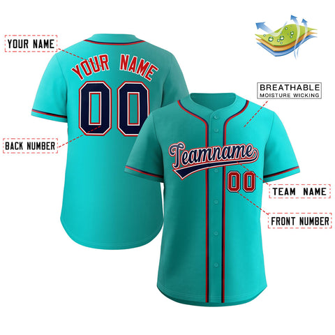 Custom Teal Navy-Red Gradient Fashion Authentic Baseball Jersey