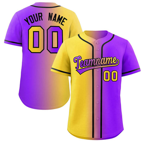 Custom Purple Gold-Black Gradient Fashion Authentic Baseball Jersey