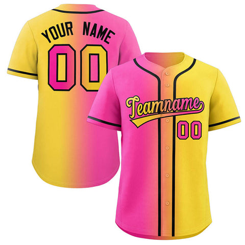 Custom Gold Pink-Black Gradient Fashion Authentic Baseball Jersey