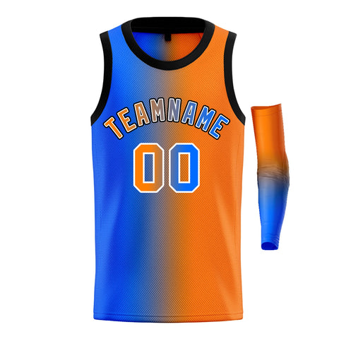 Custom Blue Orange-White Gradient Fashion Tops Basketball Jersey