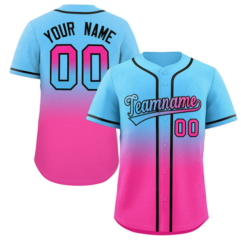 Custom Light Blue Pink-Black Gradient Fashion Authentic Baseball Jersey