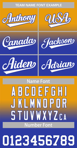 custom yellow and royal blue gradient baseball jersey font style