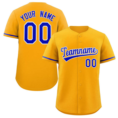 Custom Yellow Royal-White Solider Classic Style Authentic Baseball Jersey