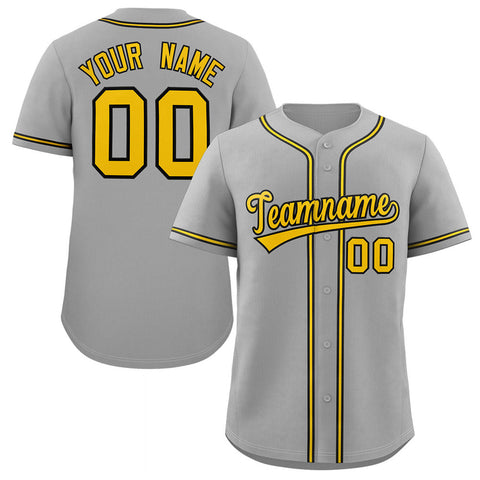 Custom Gray Yellow-White Classic Style Authentic Baseball Jersey