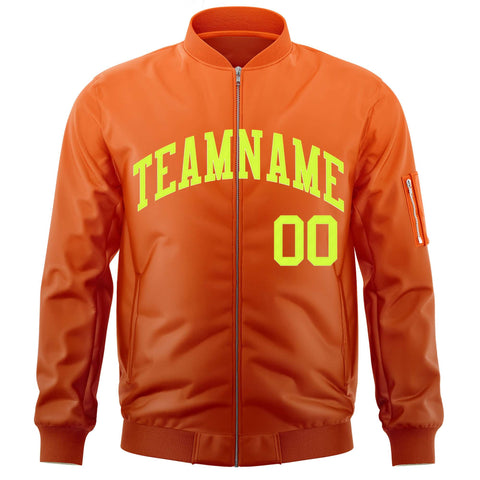 Custom Orange Neon Green Varsity Full-Zip Gradient Fashion Letterman Bomber Jacket