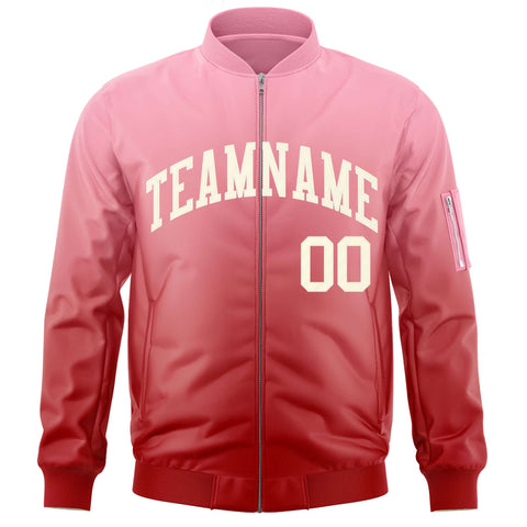 Custom Pink Red-Cream Varsity Full-Zip Gradient Fashion Letterman Bomber Jacket