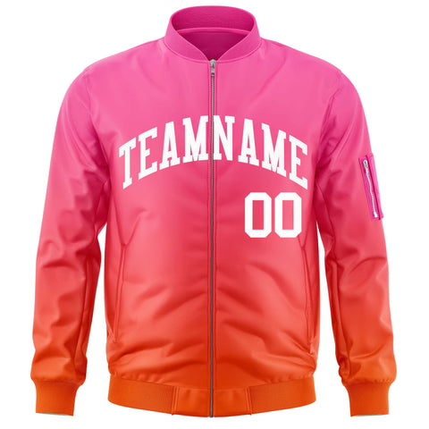 Custom Pink Orange-White Varsity Full-Zip Gradient Fashion Letterman Bomber Jacket