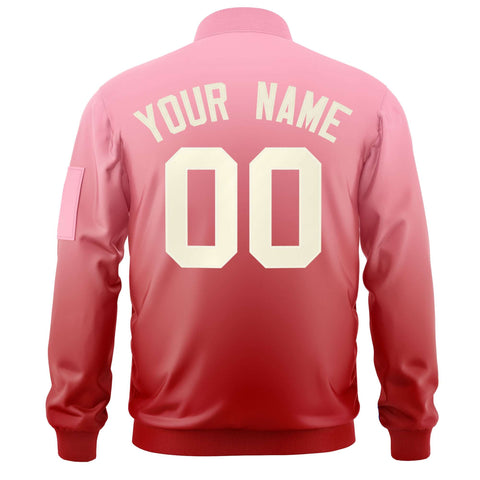 Custom Pink Red-Cream Varsity Full-Zip Gradient Fashion Letterman Bomber Jacket