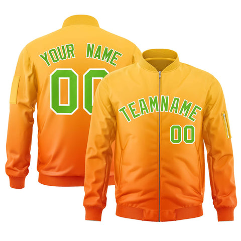 Custom Gold Orange-Green Varsity Full-Zip Gradient Fashion Letterman Bomber Jacket