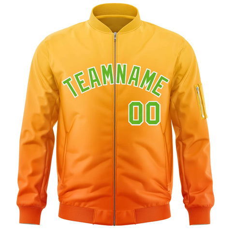 Custom Gold Orange-Green Varsity Full-Zip Gradient Fashion Letterman Bomber Jacket