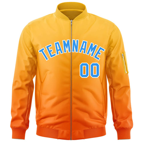 Custom Gold Orange-Powder Blue Varsity Full-Zip Gradient Fashion Letterman Bomber Jacket