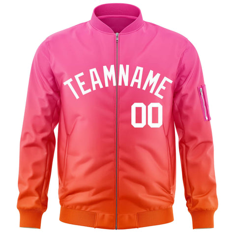 Custom Pink Orange-White Varsity Full-Zip Gradient Fashion Letterman Bomber Jacket