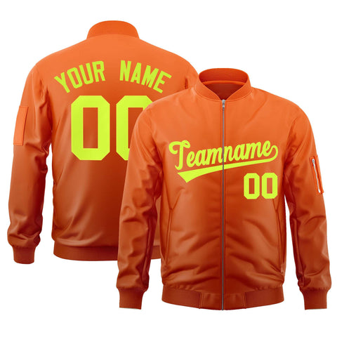 Custom Orange Neon Green Varsity Full-Zip Gradient Fashion Letterman Bomber Jacket