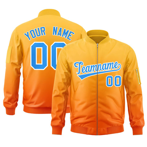 Custom Gold Orange-Powder Blue Varsity Full-Zip Gradient Fashion Letterman Bomber Jacket