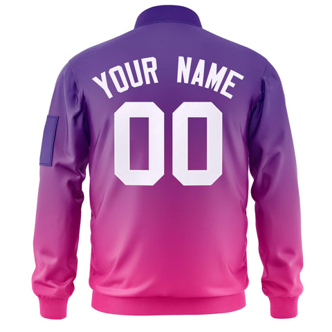 Custom Purple Pink-White Varsity Full-Zip Gradient Fashion Letterman Bomber Jacket