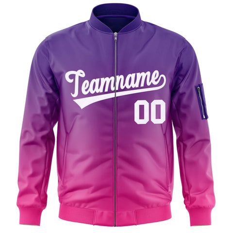 Custom Purple Pink-White Varsity Full-Zip Gradient Fashion Letterman Bomber Jacket