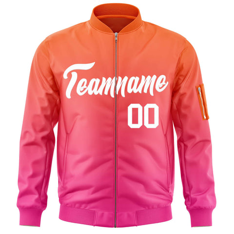 Custom Orange Pink-White Varsity Full-Zip Gradient Fashion Letterman Bomber Jacket