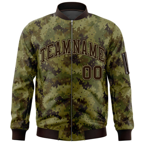 Custom Brown Varsity Full-Zip Camo Letterman Bomber Jacket