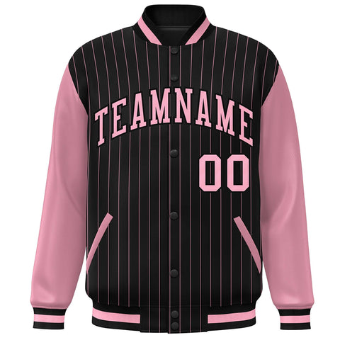 Custom Black Pink Stripe Fashion Bomber Varsity Jacket with Raglan Sleeves