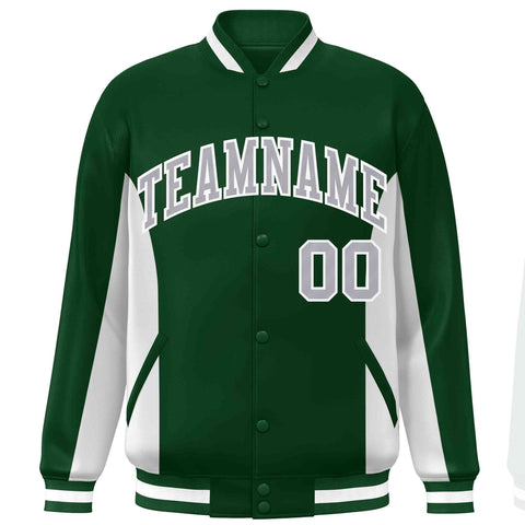 Custom Green White-Gray Varsity Full-Snap Color Block Letterman Baseball Jacket