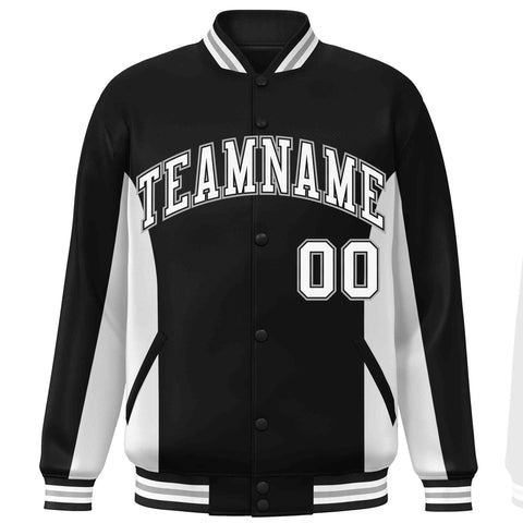 Custom Black White Varsity Full-Snap Color Block Letterman Baseball Jacket
