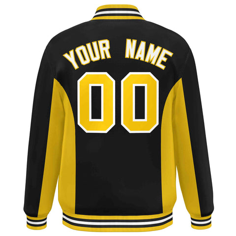 Custom Black Gold Varsity Full-Snap Color Block Letterman Baseball Jacket