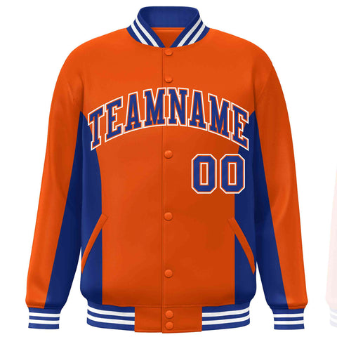 Custom Orange Royal Varsity Full-Snap Color Block Letterman Baseball Jacket