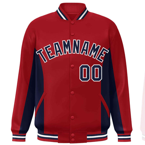 Custom Red Navy Varsity Full-Snap Color Block Letterman Baseball Jacket