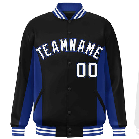 Custom Black Royal-White Varsity Full-Snap Color Block Letterman Baseball Jacket