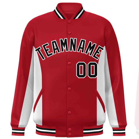 Custom Red White-Black Varsity Full-Snap Color Block Letterman Baseball Jacket