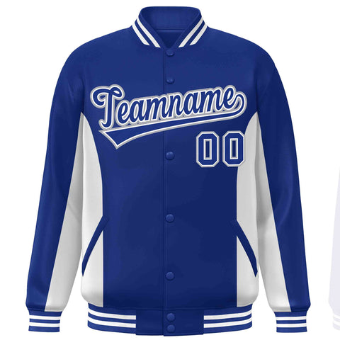 Custom Royal White Varsity Full-Snap Color Block Letterman Baseball Jacket