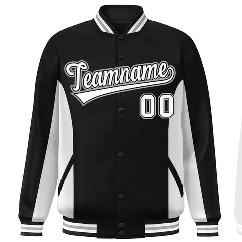 Custom Black White Varsity Full-Snap Color Block Letterman Baseball Jacket