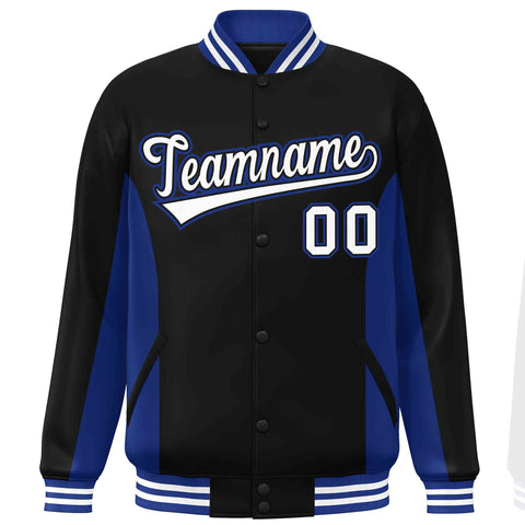 Custom Black Royal-White Varsity Full-Snap Color Block Letterman Baseball Jacket